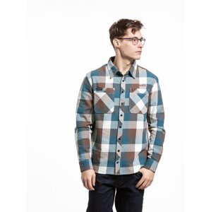 Meatfly pánská košile Hunt 2.0 Premium Blue/Brown | Modrá | Velikost XXL | 100% bavlna