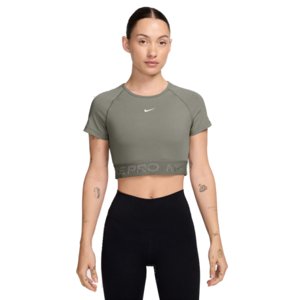 Dámské tréninkové triko s krátkým rukávem NIKE PRO-W NP DF SS CROP TOP TT GX-320-Khaki
