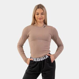 Dámské tričko Ribbed Long Sleeve Top Organic Cotton Brown XS - NEBBIA
