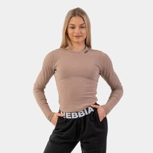 Dámské tričko Ribbed Long Sleeve Top Organic Cotton Brown S - NEBBIA