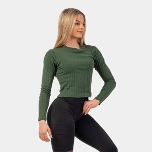 Dámské tričko Ribbed Long Sleeve Top Organic Cotton Dark Green S - NEBBIA