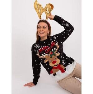 Fashionhunters Černý dámský svetr s vánočním vzorem SUBLEVEL Velikost: M