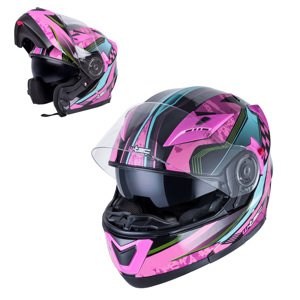 Výklopná Moto Přilba W-Tec Ym-925 Magenta  Růžovo-Černá  S (55-56)