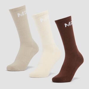 MP Unisex Crew Ponožky (3 ks v balení) - Tmavě Hnědé/Světle Šedobéžové/Krémové - UK 2-5