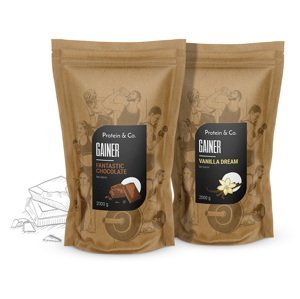 Protein & Co. Gainer 4 kg (2× 2 kg) za zvýhodněnou cenu Vyber si z těchto lahodných příchutí: Chocolate Hazelnut, Vyber si z těchto lahodných příchutí: Chocolate hazelnut