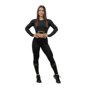 NEBBIA Intense Crop top s dlouhým rukávem Perform 839 Black/Gold Barva: Černá/Zlatá, Velikost: S