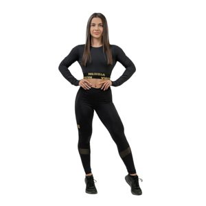 NEBBIA Intense Crop top s dlouhým rukávem Perform 839 Black/Gold Barva: Černá/Zlatá, Velikost: XS