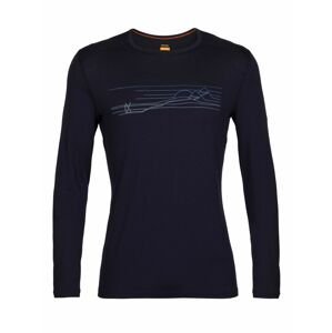 pánské triko dlouhý rukáv ICEBREAKER Mens 200 Oasis LS Crewe Ski Stripes, Midnight Navy velikost: XL