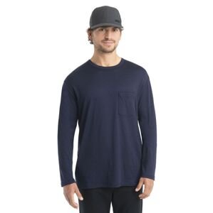 Pánské merino triko dlouhý rukáv ICEBREAKER Mens Granary LS Pocket Tee, Midnight Navy velikost: L