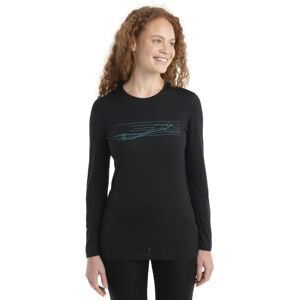 Dámské merino triko dlouhý rukáv ICEBREAKER Wmns 200 Oasis LS Crewe Ski Stripes, Black velikost: S