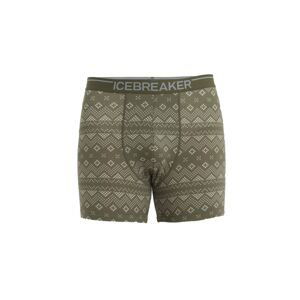 Pánské merino boxerky ICEBREAKER Mens Merino 150 Anatomica Boxers First Snow, Loden/Snow/Aop velikost: L