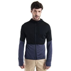 Pánská merino mikina s kapucí, zip ICEBREAKER Mens Merino 200 Realfleece™ Descender LS Zip Hoodie, Black/Graphite/Cb velikost: S