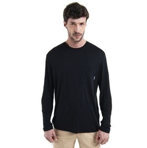 Pánské merino triko dlouhý rukáv ICEBREAKER Mens Merino 150 Tech Lite III LS Relaxed Pocket Tee, Black velikost: M