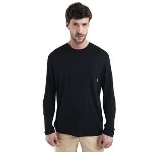 Pánské merino triko dlouhý rukáv ICEBREAKER Mens Merino 150 Tech Lite III LS Relaxed Pocket Tee, Black velikost: XL