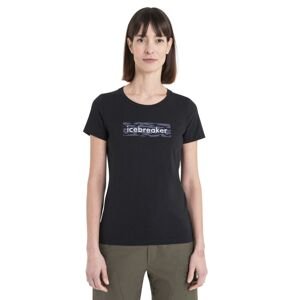 Dámské merino triko krátký rukáv ICEBREAKER Wmns Merino Central Classic SS Tee Glacial Flow Logo, Black velikost: L