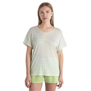 Dámské merino triko krátký rukáv ICEBREAKER Wmns Merino Drayden Reversible SS Top Stripe, Ecru Heather/Glazen velikost: S