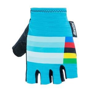 SANTINI Cyklistické rukavice krátkoprsté - UCI RAINBOW - světle modrá