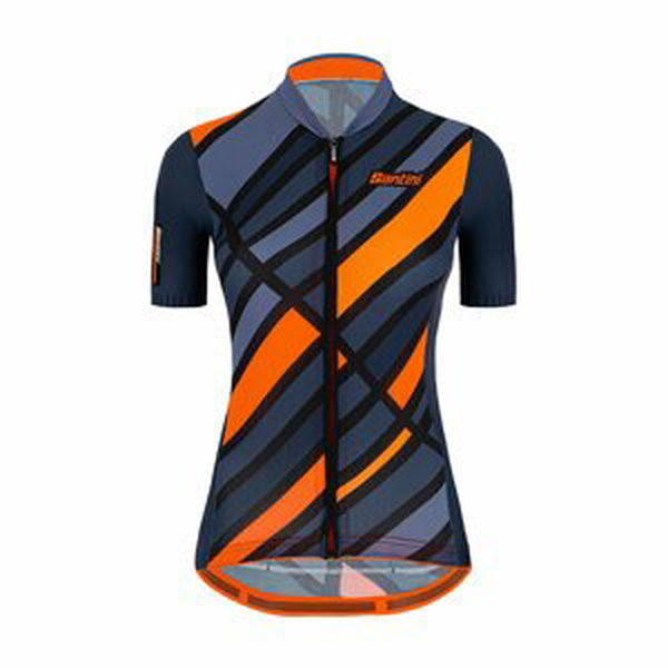 SANTINI Cyklistický dres s krátkým rukávem - SLEEK RAGGIO LADY - oranžová/modrá M