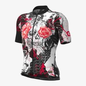 ALÉ Cyklistický dres s krátkým rukávem - SKULL - bílá/červená/černá