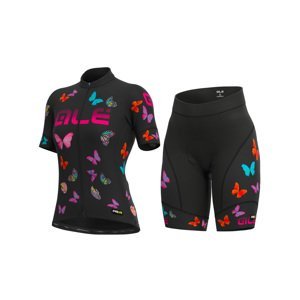 ALÉ Cyklistický krátký dres a krátké kalhoty - BUTTERFLY LADY - černá/vícebarevná