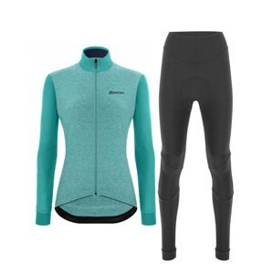 SANTINI Cyklistický zimní dres a kalhoty - COLORE PURO LADY WNT - černá/světle modrá