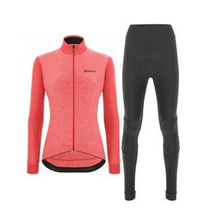 SANTINI Cyklistický zimní dres a kalhoty - COLORE PURO LADY WNT - růžová/černá