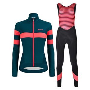 SANTINI Cyklistický zimní dres a kalhoty - CORAL B. LADY WINTER - černá/modrá/růžová