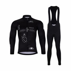 HOLOKOLO Cyklistický zimní dres a kalhoty - BLACK OUT WINTER - bílá/černá