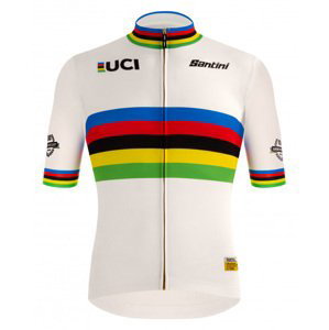 SANTINI Cyklistický dres s krátkým rukávem - UCI WORLD 100 GOLD - duhová/bílá XL