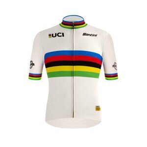 SANTINI Cyklistický dres s krátkým rukávem - UCI WORLD 100 GOLD - duhová/bílá 2XL