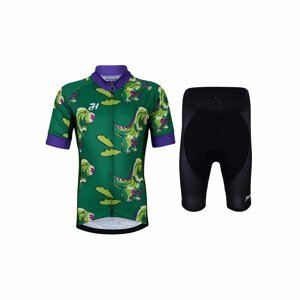HOLOKOLO Cyklistický krátký dres a krátké kalhoty - DINOSAURS KIDS - zelená/černá