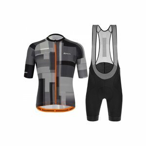 SANTINI Cyklistický krátký dres a krátké kalhoty - KARMA KINETIC - černá/bílá/oranžová