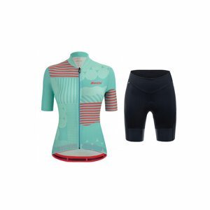 SANTINI Cyklistický krátký dres a krátké kalhoty - GIADA OPTIC LADY - černá/modrá/růžová