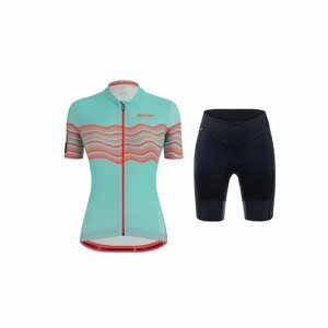 SANTINI Cyklistický krátký dres a krátké kalhoty - TONO PROFILO LADY - modrá/černá/oranžová