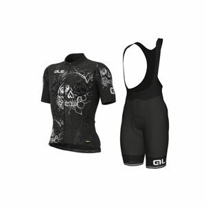 ALÉ Cyklistický krátký dres a krátké kalhoty - SKULL - černá/bílá/světle modrá