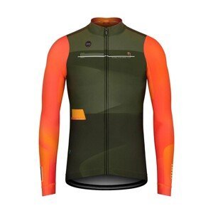 GOBIK Cyklistický dres s dlouhým rukávem zimní - SUPERCOBBLE - oranžová/zelená