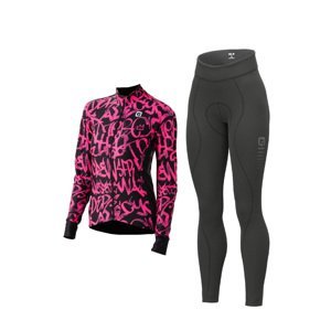 ALÉ Cyklistický zimní dres a kalhoty - RIDE + ESSENTIAL W - černá/růžová