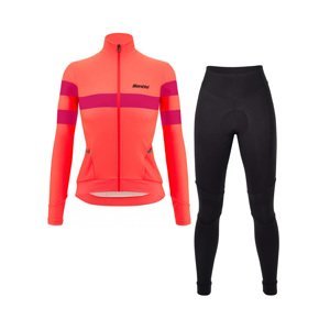 SANTINI Cyklistický zimní dres a kalhoty - CORAL BENGAL+OMNIA W - černá/růžová