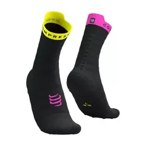 COMPRESSPORT Cyklistické ponožky klasické - PRO RACING V4.0 ULTRALIGHT RUN - černá/žlutá/růžová 45-48