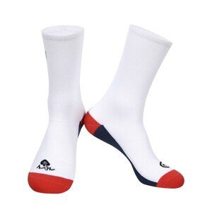MONTON Cyklistické ponožky klasické - SKULL BADCAT - bílá/červená/modrá