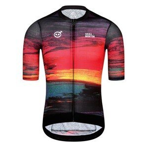 MONTON Cyklistický dres s krátkým rukávem - SKULL SUNSET - černá/červená