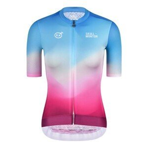 MONTON Cyklistický dres s krátkým rukávem - SKULL NORTHERNLIGHTS LADY - modrá/růžová/bordó S