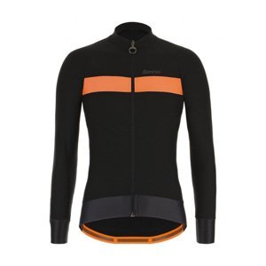SANTINI Cyklistický dres s dlouhým rukávem zimní - ADAPT WOOL - černá/oranžová 3XL