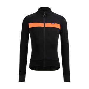 SANTINI Cyklistický dres s dlouhým rukávem zimní - ADAPT WOOL - černá/oranžová 3XL