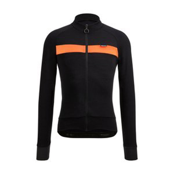 SANTINI Cyklistický dres s dlouhým rukávem zimní - ADAPT WOOL - černá/oranžová 4XL