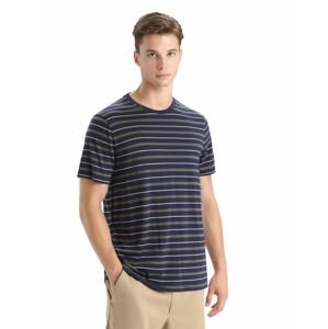 ICEBREAKER Mens Wave SS Tee Stripe, Midnight Navy/Loden velikost: L