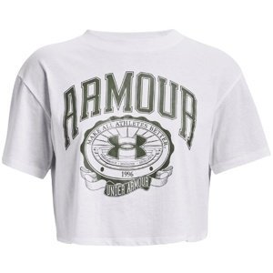 Dámské tričko Under Armour Collegiate Crest Crop SS - white - M - 1379402-100