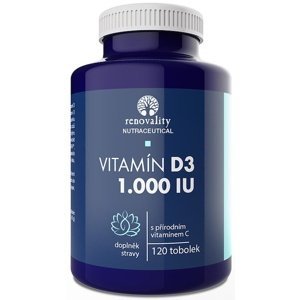 Renovality Vitamin D3 1000 IU s přírodním Vitamínem C 120 kapslí, PROŠLÉ DMT 28.12.2023