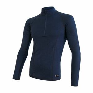 SENSOR MERINO DF pánské triko dl.rukáv zip deep blue Velikost: M