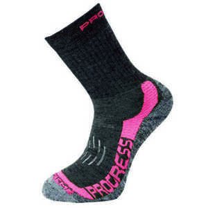 PROGRESS X-TREME zimní turistické ponožky s Merinem 35-38 tm.šedá/růžová